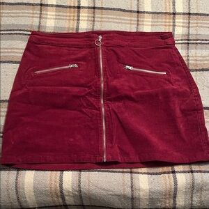 Rue21 Red Corduroy Mini Skirt with Zipper Accents